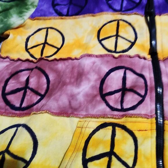Hippie Peace Sign Hoodie XXL Tie Dye Striped Exposed Seam Zip Up Multi Jacket - Picture 2 of 8